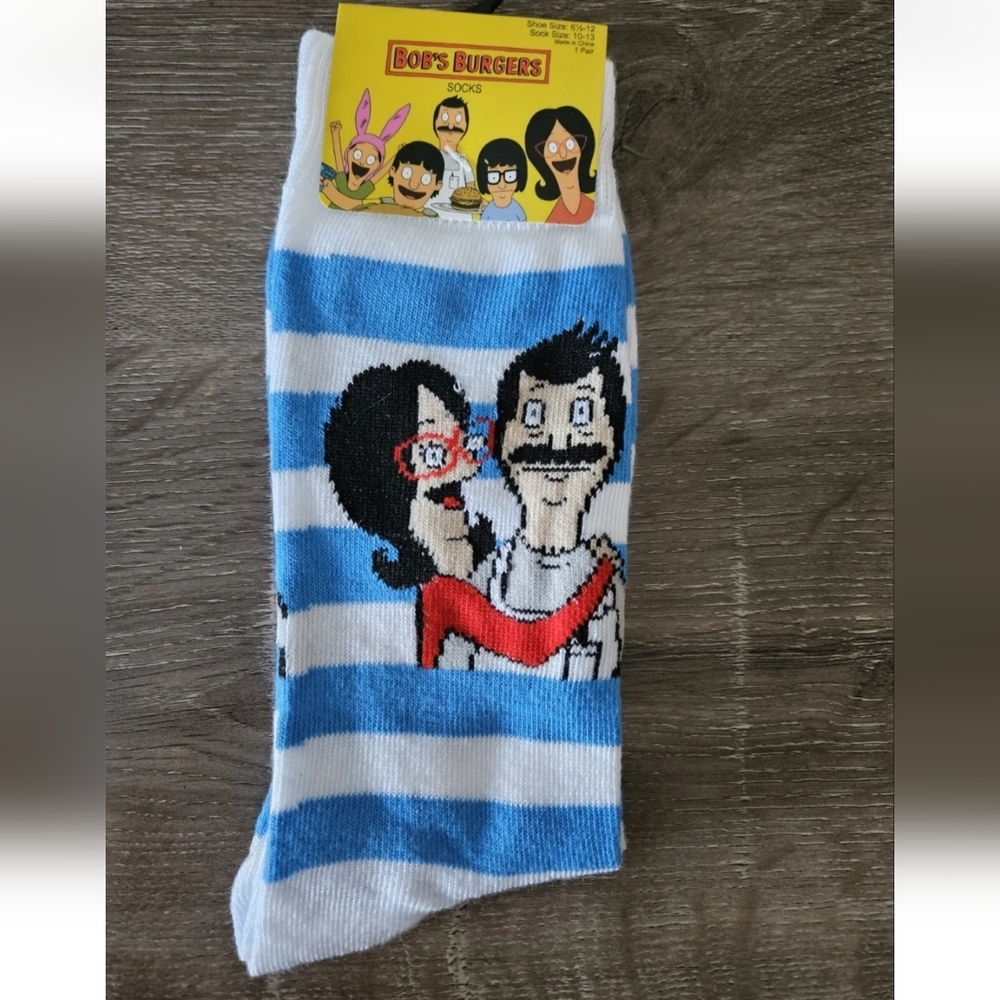 Bob's Burgers, Tina & Bob Crew Socks - Blue & White Stripe